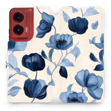 Mobiwear Motorola Moto G35 flip tok - kék virágos (5906511903975) tok és táska
