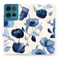 Mobiwear Motorola Moto G75 5G flip tok - kék virágos tok és táska