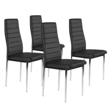 Modern öko-bőr székek, 4 db, krómozott lábakkal, fekete bútor