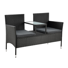  Monaco 2 személyes polyrattan kerti pad asztallal fekete-szürke 200163 kerti bútor