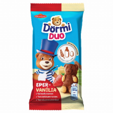 Mondelez Hungária Kft. Dörmi Duo puha piskóta epres töltelékkel és vaníliaízű krémmel 30 g csokoládé és édesség