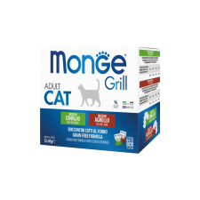 Monge Cat Grill Multibox Adult Alutasakos Macskaeledel (Nyúl és Bárány) – 12×85 g macskaeledel