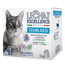 Monge Nedves Macskaeledel, LeChat Excellence Steril, Multipack, Kacsával/Nyúllal, 12x100 g macskaeledel