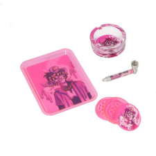  Monkey King készlet – Dohányörlő + Fémpipa + Hamutartó + Rolling Tray - rózsaszín hamutartó