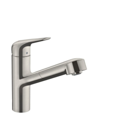Mosogató csaptelep Hansgrohe Focus kihúzható zuhannyal rozsdamentes acél megjelenés 71829800 csaptelep