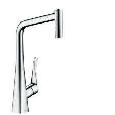 Mosogató csaptelep Hansgrohe Metris kihúzható zuhannyal, 2 áram króm 73801000 csaptelep