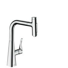Mosogató csaptelep Hansgrohe Metris kihúzható zuhannyal, 2 áram króm 73817000 csaptelep