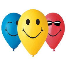  Mosoly Smileys léggömb, lufi 5 db-os 12 inch (30 cm) party kellék