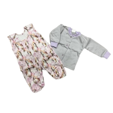 MROFI 2 részes szett - Szürke/Rózsaszín Cicás 56 babaruha szett