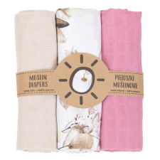 MT T Textil pelenka 3 db + Mosdatókesztyű - Bézs, Rózsaszín - virágok mosható pelenka