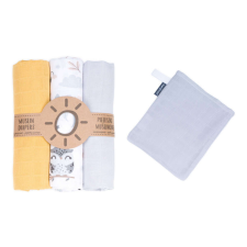 MTT Textil pelenka 3 db + Mosdatókesztyű - Sárga - Fehér - bagoly és nyuszi mosható pelenka
