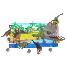 Műanyag dinoszauroszok kiegészítőkkel hengerben - ajándék szőnyeggel játékfigura
