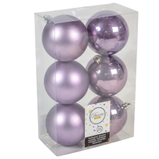  Műanyag gömb világos lila 8cm 6db-os karácsonyfadísz