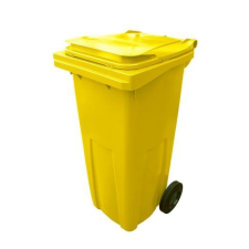  Műanyag kültéri hamutárolók szelektív hulladékhoz nyílással, 120 l térfogat, sárga szemetes