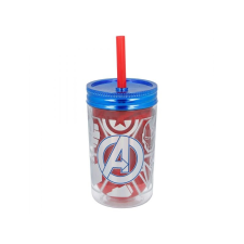Műanyag termo pohár csavaros kupakkal és szívószállal AVENGERS, 370ml, 13223 termosz