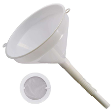  MŰANYAG TÖLCSÉR 22 CM - fehér színű élelmiszeripari tölcsér flexibilis szárral és szűrővel konyhai eszköz
