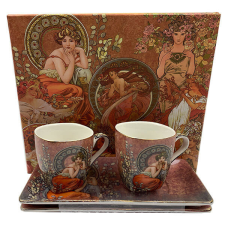 Mucha porcelán eszpresszo kávés készlet hosszúkás aljjal - 2 személyes - Topáz bögrék, csészék