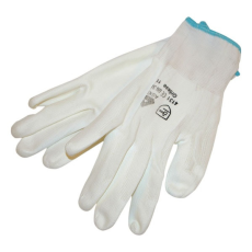 MUNKAVEDELEM Kötött kesztyű fehér nylon, XL-es méret, 10' poliuretánba mártott teny. és ujjhegy., gumírozott mandzsetta