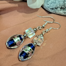  Muránói üveg  és kristály fülbevaló fülbevaló