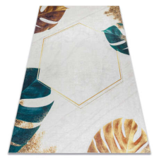 My carpet company kft ANDRE 1150 mosható szőnyeg Levelek, kocka csúszásgátló - fehér / arany 80x150 cm lakástextília