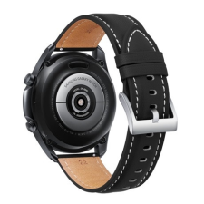 Mybandz 20SKU4561 ELEGÁNS FEKETE BŐRÓRASZÍJ EZÜST CSATTAL / 20MM okosóra kellék