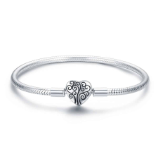  MyCharm Életfa | Családfa Szívben 925 Ezüst Kígyólánc Charm Karkötő – 19 cm karkötő