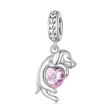 MyCharm Kutyus Rózsaszín Kővel 925 Ezüst Charm medál