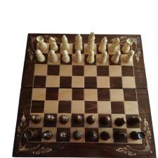 Nagy fa sakk készlet 50x50 cm sakk tábla doboz klaszikus sakkfigura backgammon dáma játék barna társasjáték