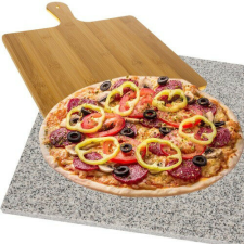 Nagy méretű gránit pizzakő, bambusz pizzalapáttal edény
