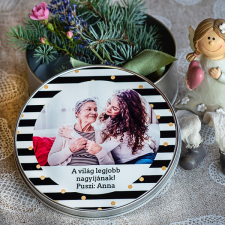 NagyAjándék Fényképes csíkos fém doboz egyedi ajándék