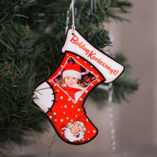 NagyAjándék Fényképes karácsonyfadísz, kiscsizma karácsonyfadísz