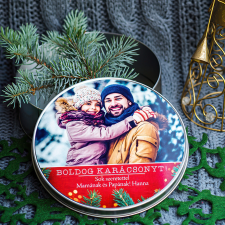 NagyAjándék Fényképes karácsonyi fémdoboz egyedi ajándék