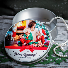 NagyAjándék Fényképes karácsonyi fémdoboz egyedi ajándék