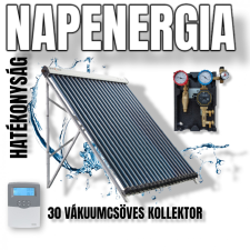 NAPCSAP 30 vákuumcsöves napkollektor rendszer SR208C vezérléssel és szivattyú állomás 2-12 l/p 2 oldali ECO keringető szivattyúval napelem