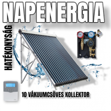 NAPCSAP Napkollektor rendszer 10 vákkumcsöves Big-Pipe kollektorral SR208C vezérléssel és szivattyú állomás 2-12 l/p 2 oldali ECO keringető szivattyúval napelem
