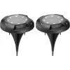  Napelemes talajlámpa, Strend Pro Garden Crater, fekete, 11 × 14 cm, 2 db, 12 SMD LED, hidegfehér fény, vízálló, kültéri