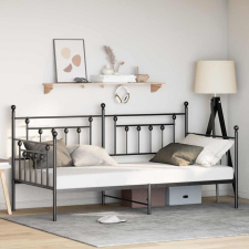  Nappali ágykeret fejtámlával Fekete 90 x 200 cm Acél ágy és ágykellék