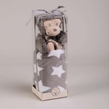  NAT. Bébi pléd 75x100 cm PVC boxban szürke majommal babaágynemű, babapléd