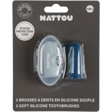 Nattou Baby Toothbrush ujjra húzható fogkefe gyermekeknek tokkal Petrol Blue / Aqua Blue 2 db fogkefe