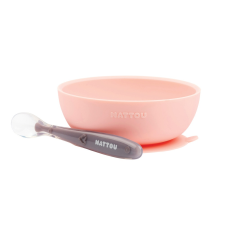 Nattou étkészlet szilikon 2 részes mélytányérral pink-padlizsán babaétkészlet