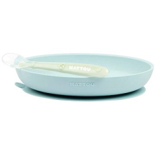 Nattou szilikon étkező készlet 2 db menta tányér és kanál BPA mentes babaétkészlet