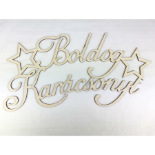  Natúr fa - "Boldog Karácsonyt" csillagos nagy 49x25cm dekorációs kellék
