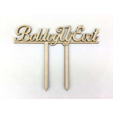  Natúr fa - &quot;Boldog Új Évet&quot; beszúrós 15cm dekorációs kellék