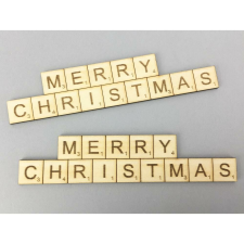 Natúr fa - "MERRY CHRISTMAS" scrabble tábla 3x13,8cm 2db/csomag dekorációs kellék
