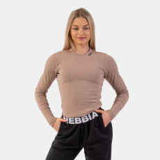 NEBBIA Women‘s Ribbed Long Sleeve Top Organic Cotton Brown - NEBBIA