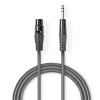 Nedis XLR 3-Tűs Aljzat, 6.35 mm Dugasz, PVC, nikkelezett, szimmetrikus audió kábel, 1.5m, sötét szürke (COTH15110GY15) (COTH15110GY15) - Audió kábel