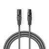 Nedis XLR 3-Tűs Dugasz, XLR 3-Tűs Aljzat, PVC, nikkelezett, szimmetrikus audió kábel, 1m, sötét szürke (COTH15010GY10) (COTH15010GY10)