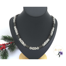  Nemesacél nyaklánc fekete görögmintás szemekkel-rodium nyaklánc