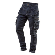 Neo Tools Munkanadrág, farmer, DENIM, cipzáros oldalzsebekkel, 98% pamut, 410 g/m2, S (81-229-S)