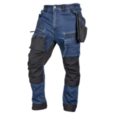 Neo Tools Neo farmer munkásnadrág, Denim, 82% pamut, Oxford szövet, Cordura betétek, cippzáras zsebek, kék-fekete, L